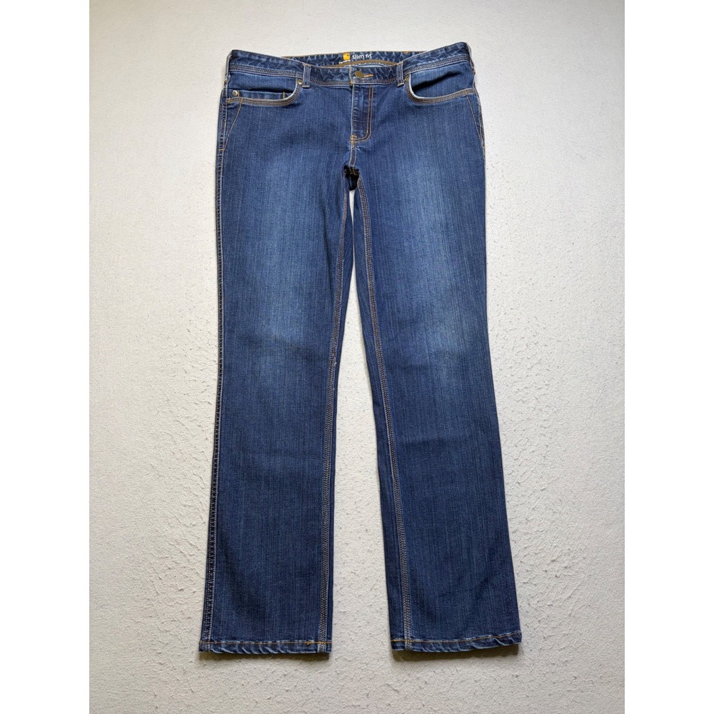 Carhartt Jeans Women 14 Regular Blue Slim Fit Straight Leg Stretch Workwear